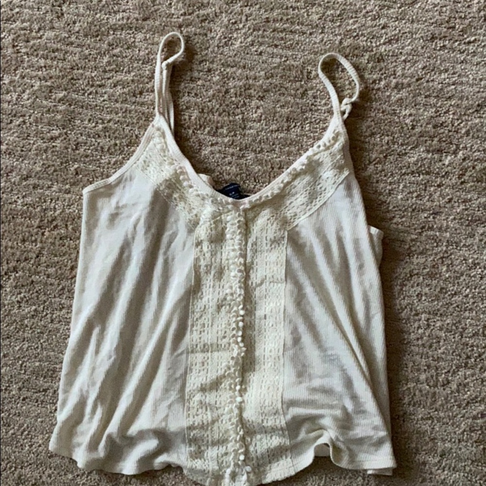 American Eagle Outfitters Cream Lace-Trim Tank Top